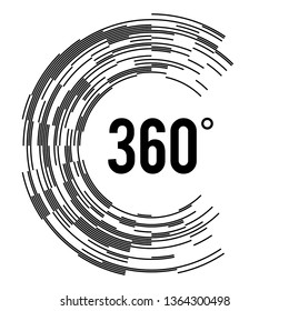 Angle 360 degrees sign icon. Geometry math symbol. Full rotation. Design elements. Curved many streak. Abstract Circular logo element on white background isolated. Vector illustration EPS 10