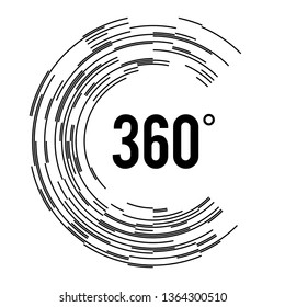 Angle 360 degrees sign icon. Geometry math symbol. Full rotation. Design elements. Curved many streak. Abstract Circular logo element on white background isolated. Vector illustration EPS 10