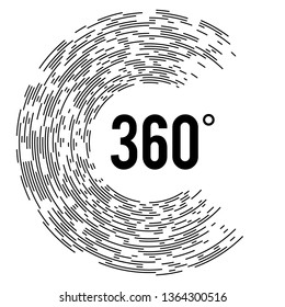 Angle 360 degrees sign icon. Geometry math symbol. Full rotation. Design elements. Curved many streak. Abstract Circular logo element on white background isolated. Vector illustration EPS 10