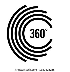 Angle 360 degrees sign icon. Geometry math symbol. Full rotation. Design elements. Curved many streak. Abstract Circular logo element on white background isolated. Vector illustration EPS 10