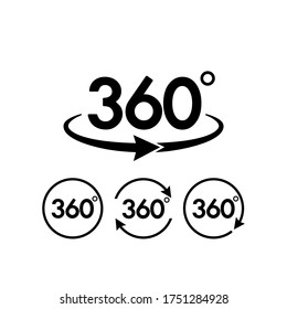 Juego de iconos de signo de ángulo 360 grados. Símbolo matemático geométrico. Rotación completa en el fondo aislado. Vector Eps 10