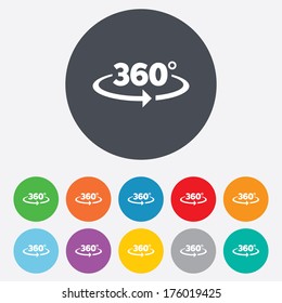 Angle 360 degrees sign icon. Geometry math symbol. Full rotation. Round colourful 11 buttons. Vector