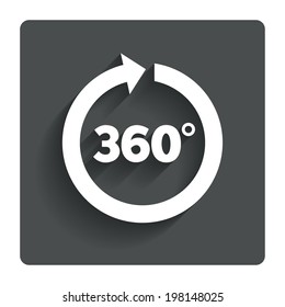 Angle 360 degrees sign icon. Geometry math symbol. Full rotation. Gray flat button with shadow. Modern UI website navigation. Vector