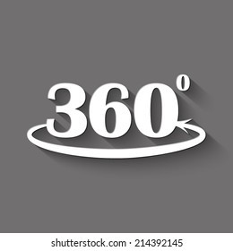 Angle 360 degrees sign icon - white illustration with shadow on gray background