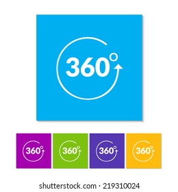 Angle 360 degrees sign icon. Geometry math symbol. Full rotation. Orange, purple, magenta, violet, yellow, green and blue color buttons