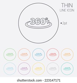 Angle 360 degrees sign icon. Geometry math symbol. Full rotation. Thin line circle web icons with outline. Vector
