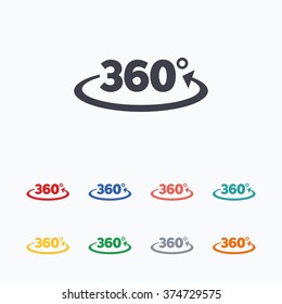 Angle 360 degrees sign icon. Geometry math symbol. Full rotation. Colored flat icons on white background.