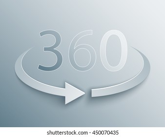 Angle 360 degrees sign icon. Geometry math symbol. Full rotation. Modern 3d, paper and origami icon with shadow effect.