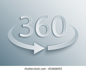 Angle 360 degrees sign icon. Geometry math symbol. Full rotation. Modern 3d, paper and origami icon with shadow effect.
