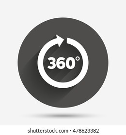 Angle 360 degrees sign icon. Geometry math symbol. Full rotation. Circle flat button with shadow. Vector