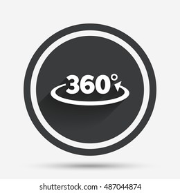 Angle 360 degrees sign icon. Geometry math symbol. Full rotation. Circle flat button with shadow and border. Vector