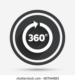 Angle 360 degrees sign icon. Geometry math symbol. Full rotation. Circle flat button with shadow and border. Vector