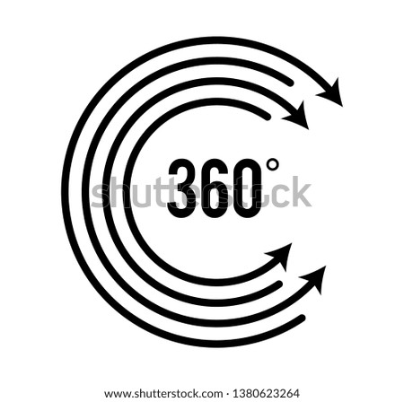 Angle 360 degrees sign icon. Geometry math symbol. Full rotation. Design elements. Curved many streak. Abstract Circular logo element on white background isolated. Vector illustration EPS 10