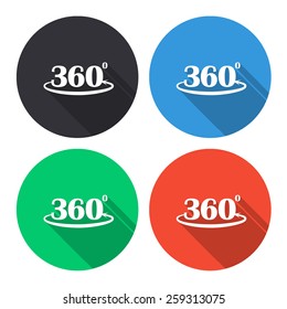 angle 360 degrees sign vector icon - colored(gray, blue, green, red) round buttons with long shadow