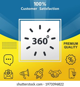 Angle 360 degrees vector glyph color icon. With yellow and blue background option