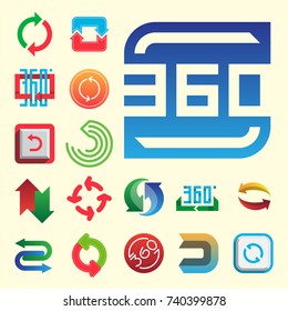 Angle 360 degrees web icons shape mark vector illustration geometry math signs badge full information symbols