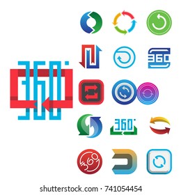 Angle 360 degrees web icons shape mark vector illustration geometry math signs badge full information symbols