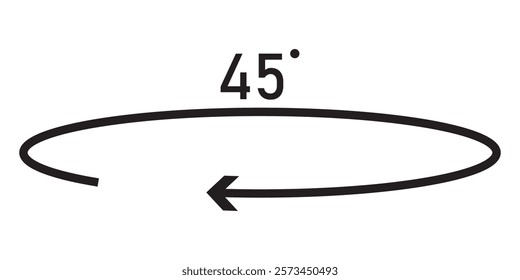 Angle 45 to 360 degrees icon. geometric mathematical angle radian of 45, 90, 180, 360 degree rotation arrow symbol set. angle turn rotation or swivel degree vector line logo