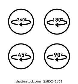 Angle 45 to 360 degrees icons Flat vector set outline