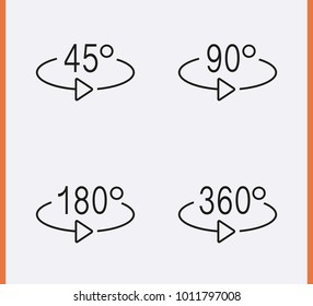 Angle 45, 90, 180, 360 Degrees View Icons. Rotation arrow. Rotate icons. Vector set icons