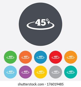 Angle 45 degrees sign icon. Geometry math symbol. Round colourful 11 buttons. Vector