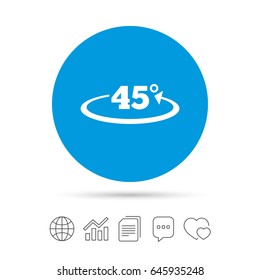 Angle 45 degrees sign icon. Geometry math symbol. Copy files, chat speech bubble and chart web icons. Vector