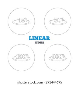 Angle 45-360 degrees icons. Geometry math signs symbols. Full complete rotation arrow. Linear outline web icons. Vector