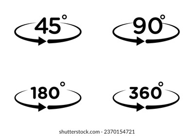 Angle 45-360 degrees vector icon set in black color. Suitable for apps and website UI designs