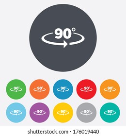 Angle 90 degrees sign icon. Geometry math symbol. Right angle. Round colourful 11 buttons. Vector