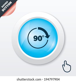Angle 90 degrees sign icon. Geometry math symbol. Right angle. Blue shiny button. Modern UI website button with hand cursor pointer. Vector