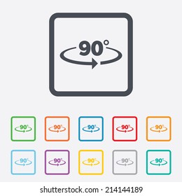Angle 90 degrees sign icon. Geometry math symbol. Right angle. Round squares buttons with frame. Vector
