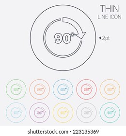 Angle 90 degrees sign icon. Geometry math symbol. Right angle. Thin line circle web icons with outline. Vector