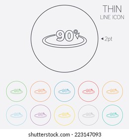 Angle 90 degrees sign icon. Geometry math symbol. Right angle. Thin line circle web icons with outline. Vector