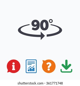 Angle 90 degrees sign icon. Geometry math symbol. Right angle. Information think bubble, question mark, download and report.