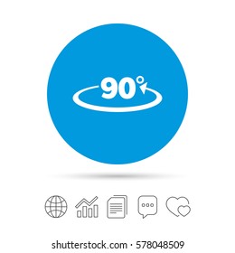 Angle 90 degrees sign icon. Geometry math symbol. Right angle. Copy files, chat speech bubble and chart web icons. Vector