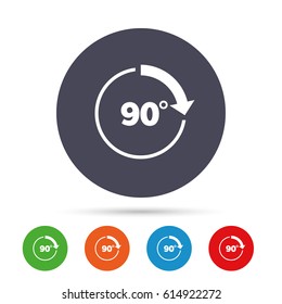 Angle 90 degrees sign icon. Geometry math symbol. Right angle. Round colourful buttons with flat icons. Vector