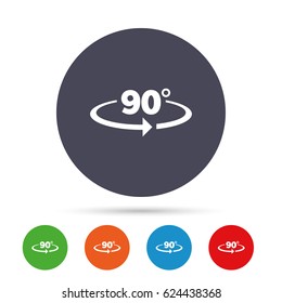 Angle 90 degrees sign icon. Geometry math symbol. Right angle. Round colourful buttons with flat icons. Vector