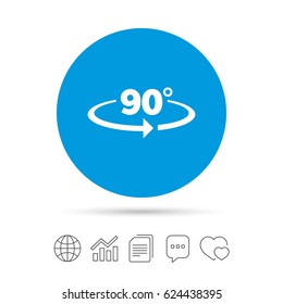 Angle 90 degrees sign icon. Geometry math symbol. Right angle. Copy files, chat speech bubble and chart web icons. Vector
