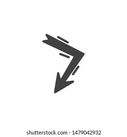 Angle arrow down vector icon. filled flat sign for mobile concept and web design. Right and down arrow glyph icon. Symbol, logo illustration. Vector graphics