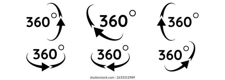Angle arrow rotation icon vector illustration with 360 degree symbol for user interface loop graphic direction navigation display turn design set.