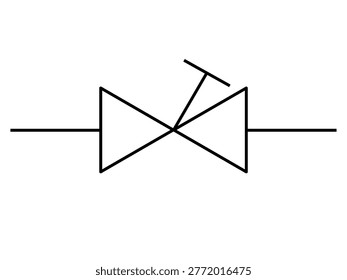 angle blowdown valve for industrial P and ID schematics. Minimalist black line art ideal for engineering blueprints and automation diagrams.