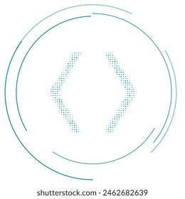 The angle brackets symbol filled with teal dots. Pointillism style. Vector illustration on white background