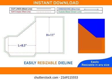 Angle cut Pocket envelope or 8.5x11 inch folder envelope dieline template