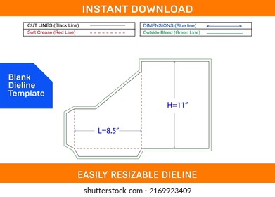 Angle cut Pocket envelope or 8.5x11 inch folder envelope dieline template