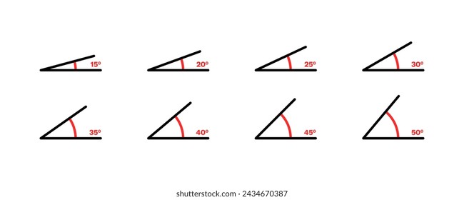 Angle degree icon set. Linear style. Vector icons