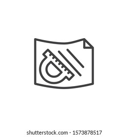 Angle Degree measuring line icon. linear style sign for mobile concept and web design. Paper and protractor ruler outline vector icon. Symbol, logo illustration. Vector graphics