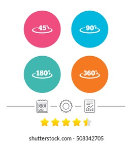 Angle degrees icons. Geometry math signs.