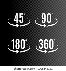 Angle degrees icons vector design. Arrows rotation circle symbol. Geometry measure.