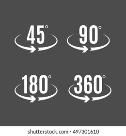 Angle degrees icons vector design. Arrows rotation circle symbol. Geometry measure.