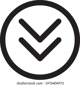 Angle Double Down Circle Icon With Detailed Outline